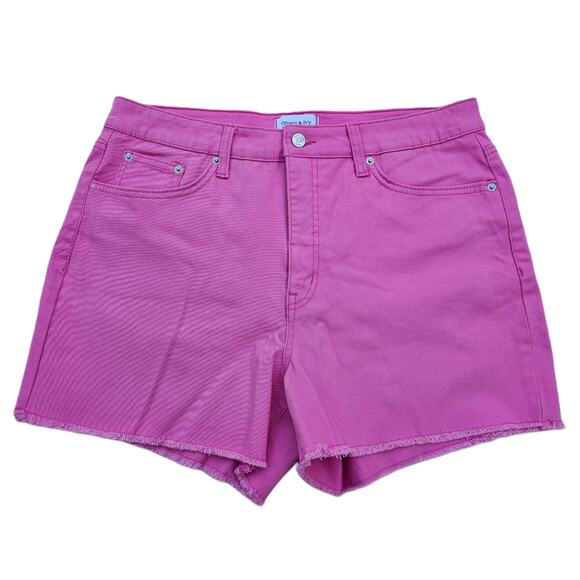 Pink Denim Shorts Crown & Ivy Plus Size 14 High Rise Barbie Stretch Cutoffs EUC - Picture 1 of 6